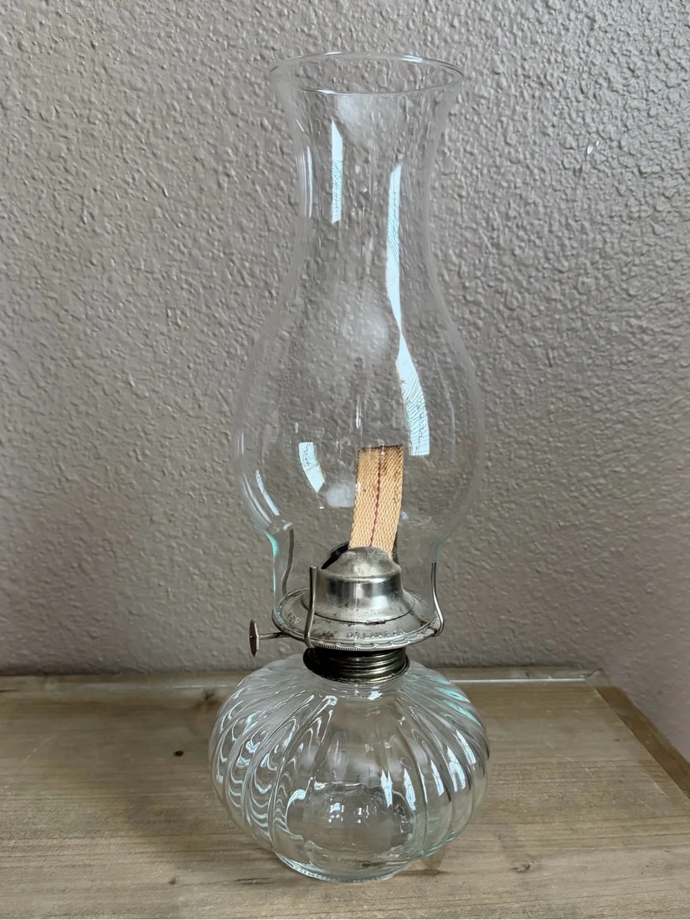 Clear Glass Oil Lamp with Ribbed Base
